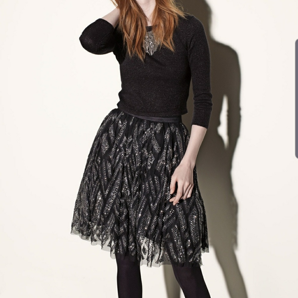 Parker Switch Geometric Beaded Skirt, Blck/Silver